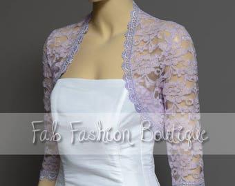 Lavender 3/4 sleeved lace bolero jacket shrug Size S-XL, 2XL-5XL
