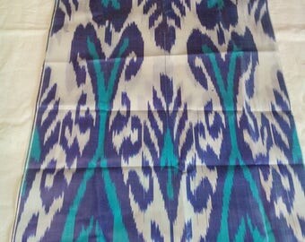 Uzbek handwoven blue silk ikat scarf Shoyi