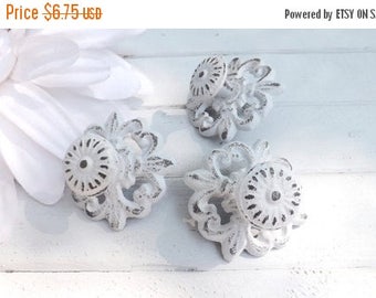 ON SALE White Shabby Chic Cast Iron Knob / Cottage Style / Drawer Knob /Dresser Pull /Decorative Knob