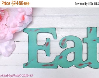 ON SALE EAT Sign / Kitchen Decor / Red / Shabby / Wall Word/House and Living/ Teal / Red / Shabby Chic Decor / Kitchen Wall Art / Kitchen D