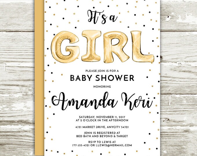 Gold Foil Balloons and Glitter Couple's Shower Baby Shower Twins Printable Invitation, Gender Neutral Baby Shower Invitation