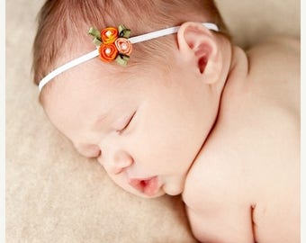 12% off Newborn Headband Baby Headband Fall headband tiny bow orange bow Halloween photo prop preemie headband teen headband headband baby B