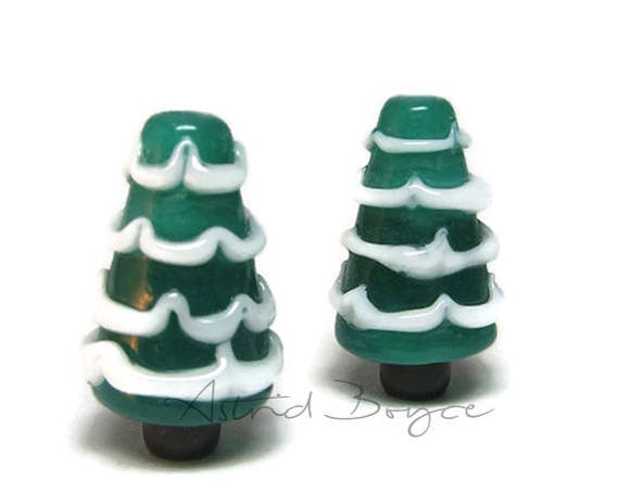 Snow Trees Seasonal Trees Xmas tree Artisan Lampwork Beads Lampwork Glass Miniature Snow Globe - dollhouse miniatures SRA glass tree bead