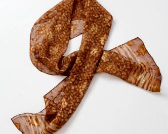 vintage Elaine Gold scarf, 1980s brown faux silk scarf