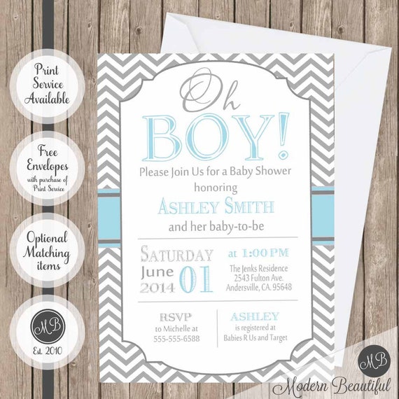 Oh Boy Baby Shower Invitation Blue And Gray Il 570xn