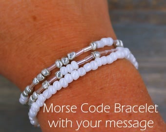 Beaded Bracelet, Wrap Bracelet, Personalized Gift for Her, Personalized Jewelry, Morse Code Jewelry, Boho Bracelet, Boho Jewelry, BFF Gift