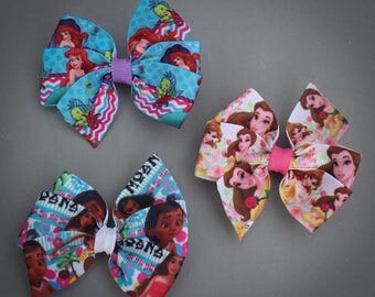 Princess Hair Bow Set, Belle bows, Moana Bows, Ariel Bows, Princess pinwheel bows, Small Princess bows, Princess Bow Set of 3, Princess Bows