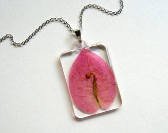 Bougainvillea - Real Flower Garden Necklace - botanical jewelry, flower jewelry, bougainvillea jewelry, natural, Summer necklace, eco, ooak