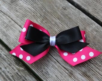 Minnie Mouse Hair Clip - Pink and Black Minnie Mouse Inspired Hair Clip