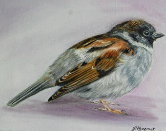 moineau de Paris, oiseaux, peinture à l'huile,Paris, animaux, art animalier