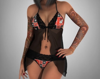Georgia Bulldogs lace teddy - sheer black negligee - sexy lace g string lingerie