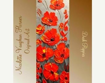 SALE Original abstract contemporary fine art palette knife RED POPPIESl painting by Nicolette Vaughan Horner