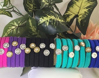 Hair tie bracelet or elastic with bullet and Swarovski crystal set of 5 choose colors!