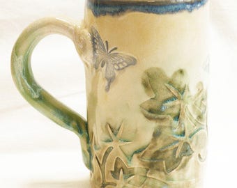 ceramic butterfly coffee mug 16oz stoneware 16D087
