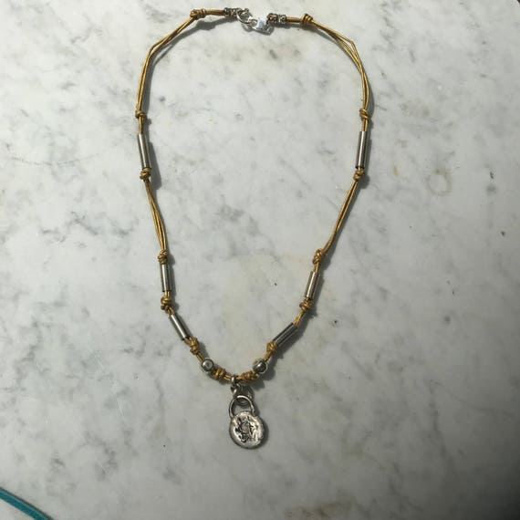 Gold Leather - Fine Silver Star Pendant - Sterling Silver - raw - Artisan Jewelry - Sundance Style