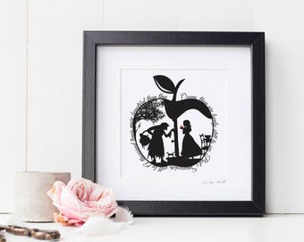 Square Snow White's Apple Papercut Print • Fairytale Wall Art • Paper Cut Quote