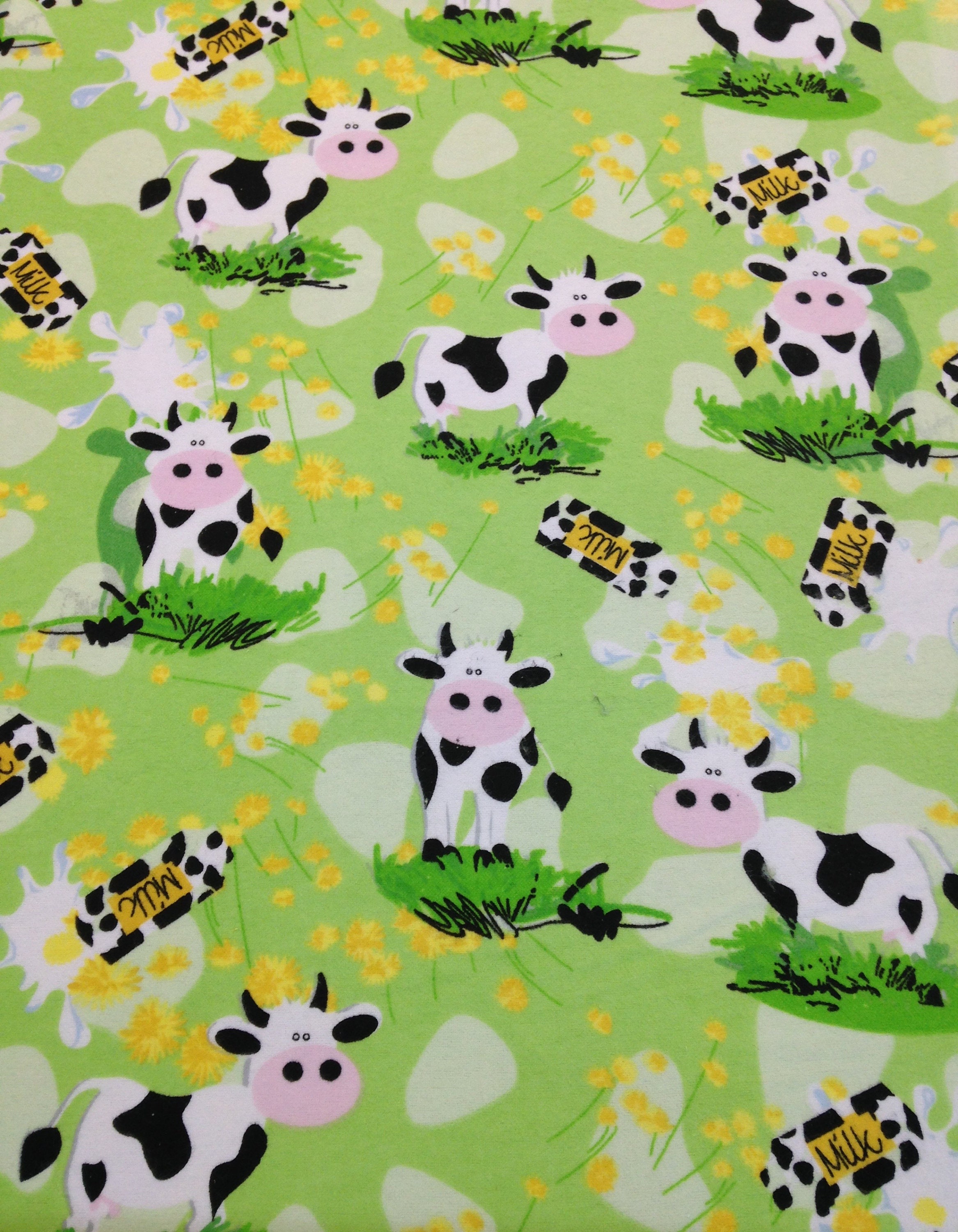 Cow got milk farm barnyard flannel Quilt fabric Fabric, farm scene by