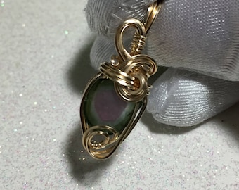 Watermelon TOURMALINE Pendant - 14K Gold Fill- Pink Green- w/ necklace 4ct g1-5