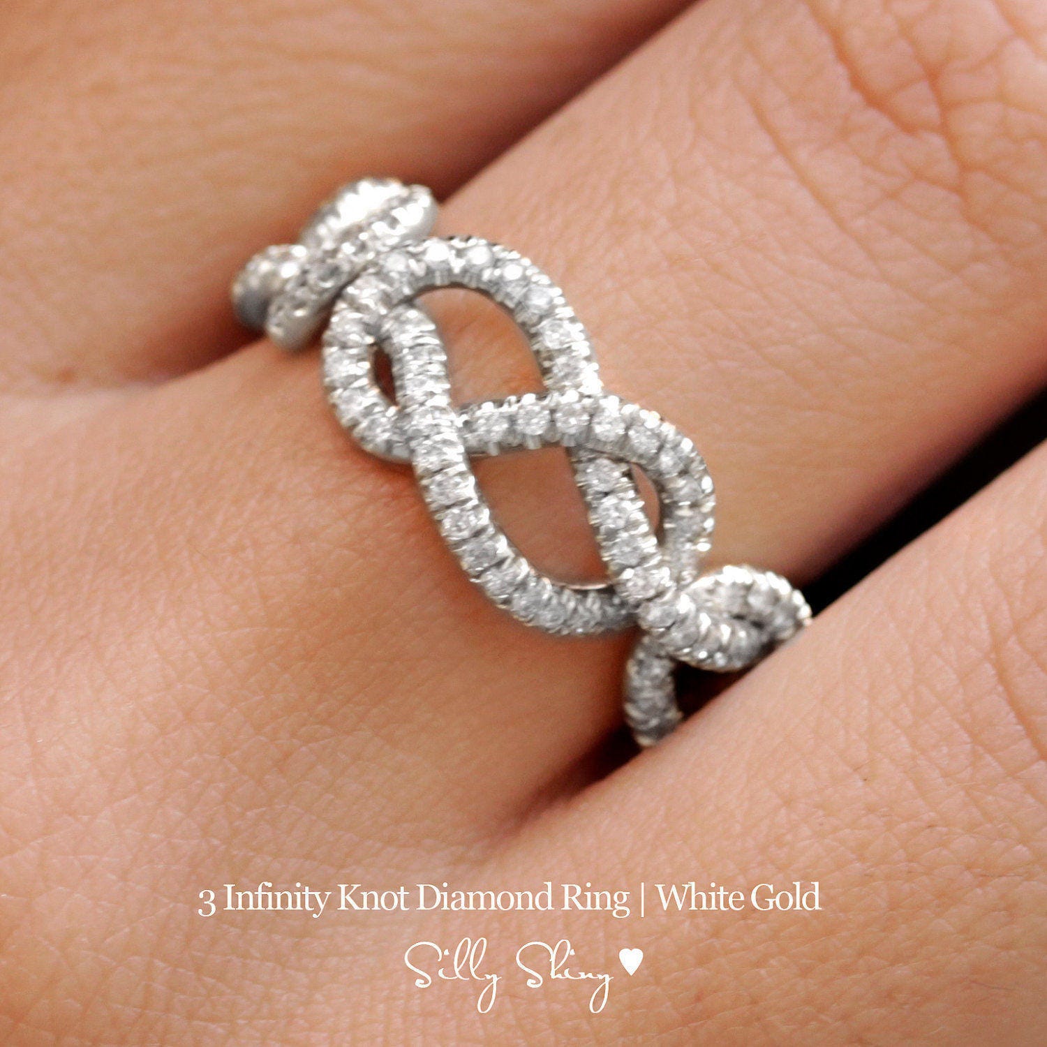 Triple Infinity Knot Ring 0.75 CT Diamond Wedding Band 14K