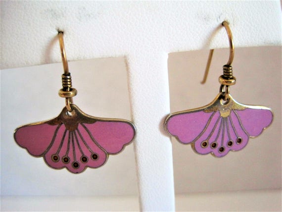 Laurel Burch Earrings - Vintage Pierced Wire - Peony - Laurel Burch -