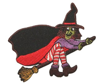 ID 0899 Wicked Witch Flying Broomstick Patch Evil Embroidered Iron On Applique