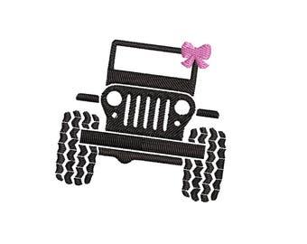 Mini SUV with Bow Machine Embroidery Design - Instant Download