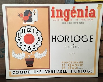 Vintage Ingenia Horologe en Papier Book Make Your Own Working Paper Clock Cut-out Model Craft Project