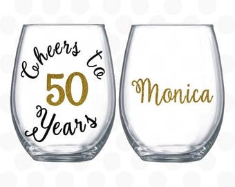 Cheers to 50 years, 50th birthday gift for women, wine glass name included, 50th birthday wine glass, 50th birthday party favors