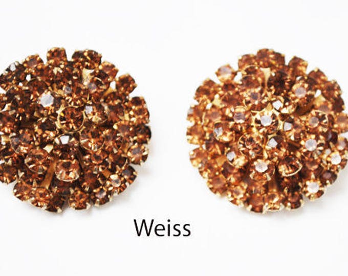Weiss Rhinestone Earrings - Brown Orange Crystal - Gold tone - domed Round - clip on earrings