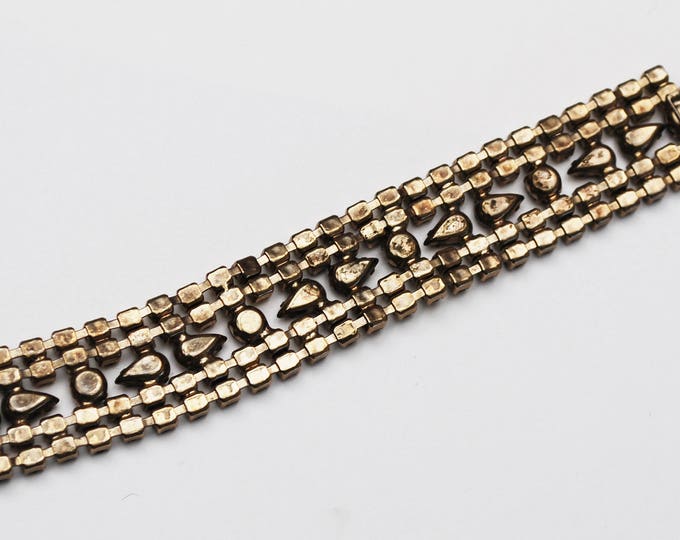 Rhinestone Bracelet - Brown Yellow Crystal - Mid century - Tennis bracelet