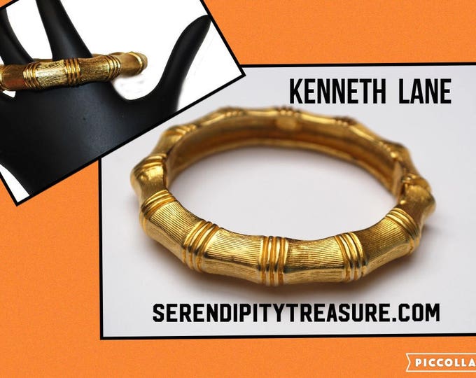 Gold Hinged Bracelet - Kenneth Lane - Bamboo - Bangle - KJL - Small Clamper