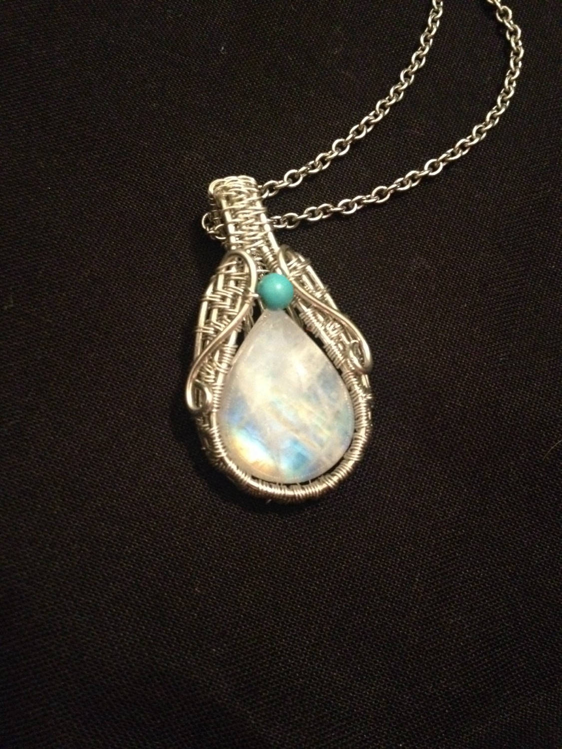 Wire Wrap Necklace Pendant with Moonstone and Howlite