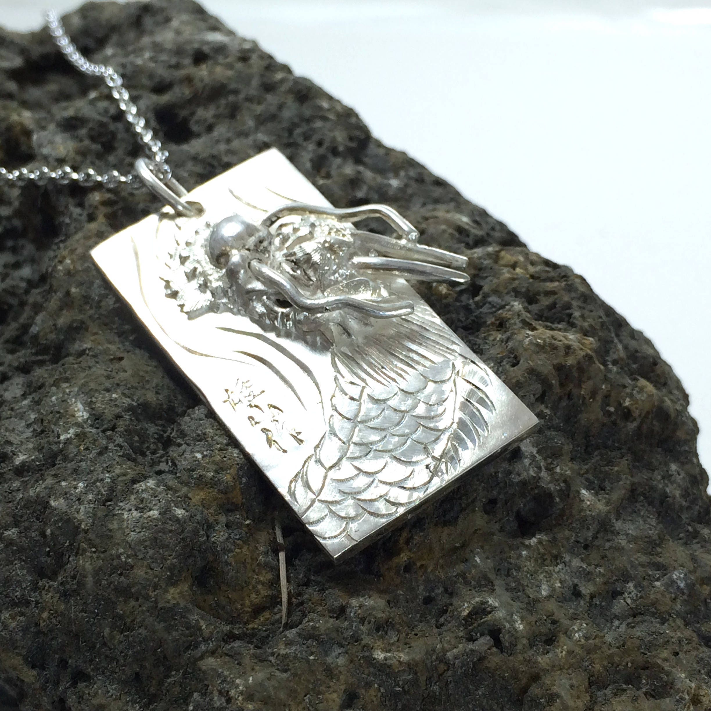 Silver dragon necklace Mens jewelry Japanese necklace