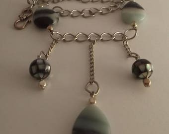 Pearl drop necklace Amazonite and black shell