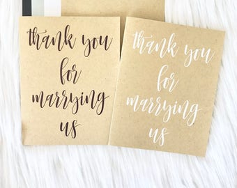 thank you for marrying us - White/Kraft card - Black/White ink - FOLDED or FLAT card - modern calligraphy - hipster modern wedding