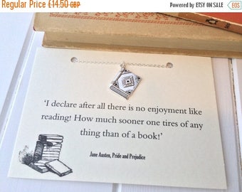 SALE Pride and Prejudice Book Lover Necklace - Literature Gift for Book Lover - Jane Austen Silver Necklace - Bookish Jewellery