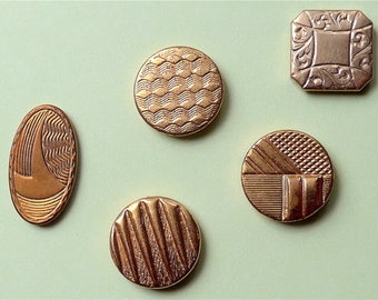 Cufflink buttons, 5 different, 4 are Art Deco, vintage. Buttons for the backs of cufflinks, 4 are gilt. c1920's-40's.