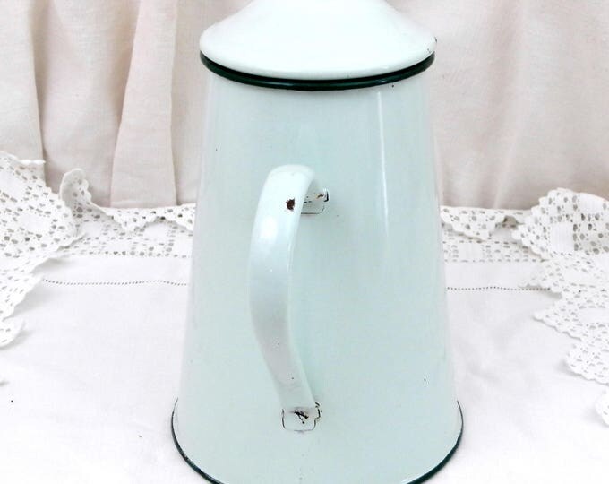 Antique Gooseneck Kettle Pale Mint Green Enamelware Coffee Pot in Excellent Condition, Vintage Country Decor Enamel Cafetiere from France Antique Gooseneck Kettle Pale Mint Green Enamelware Coffee Pot in Excellent Condition, Vintage Country Decor Enamel Cafetiere from France
