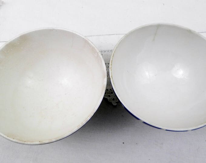 Antique Large Blue and White Coffee Bowls with Scalloped Sides from France, French Farmhouse Ceramic Café au Lait Bowls, Country Latte Bowl Antique Large Blue and White Coffee Bowls with Scalloped Sides from France, French Farmhouse Ceramic Café au Lait Bowls, Country Latte Bowl