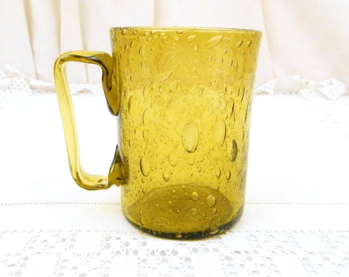 Vintage Large Bubble Glass Mug / Cup / Drinking Vessel, Artisan Handmade Blown Olive Green Beer Glass, Retro Home Decor 1960s, Man Cave