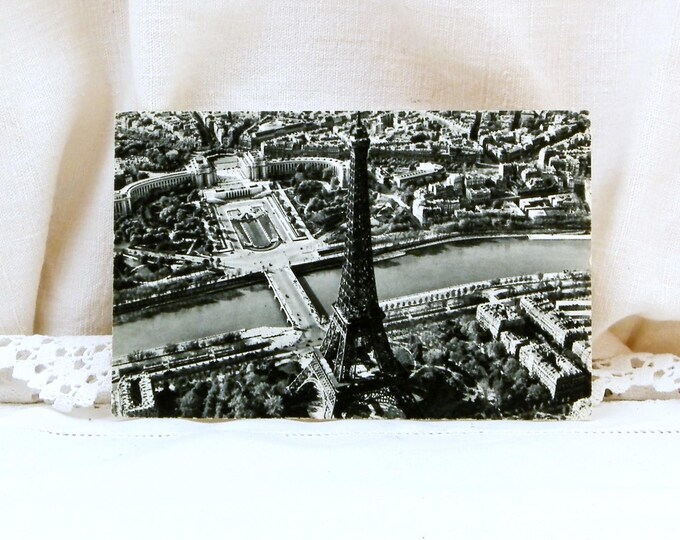 Vintage French 1950s French Black and White Aerial Postcard the Eiffel Tower in Paris, Promotional Gift from the Airline Company Air France