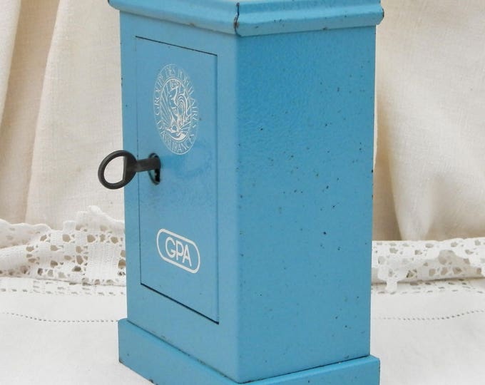 Vintage French Replica Blue Metal Cash Safe " Coffre Fort" Coin Bank / Still Bank/ Piggy Bank, Money Box from France Promotional Gift GPA