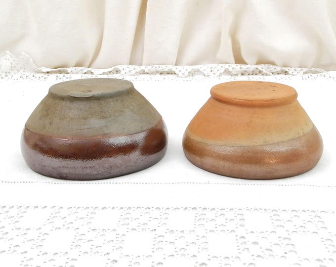 2 Antique Primitive French Rillette du Mans Stoneware Ceramic Bowls, Rustic Pottery Paté Dishes from Rural France, Country Kitchen Decor