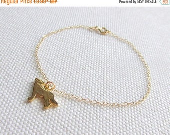 Gold Wolf Bracelet, Cute Modern Charm Bracelet Choose Gold Plate or 14k Gold Fill Chain, Minimalist Quirky Howling Wolf Jewelry