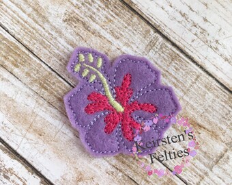UNCUT Hibiscus Flower, embroidered felt embellishment felties (set of 4)