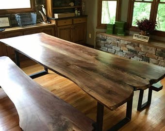 The Stunner- Live Edge Black Walnut Slab Table with Metal Industrial Table Legs (FREE live edge cutting board with orders)