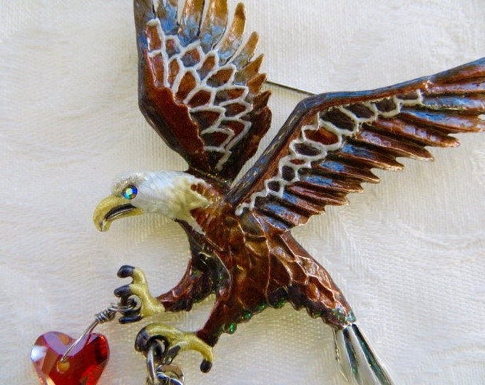 KIRKS FOLLY Eagle Brooch, Dangling Hearts, Military Wife, Military Mom, Armed Forces, Patriotic Pin