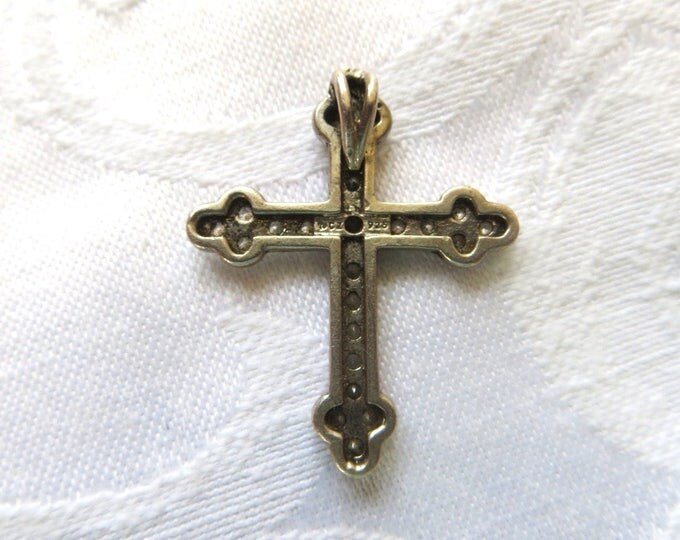 Vintage Sterling Cross Pendant, Crystal Stones, Religious Pendant