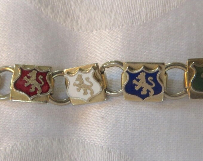 Vintage Heraldic Bracelet, Rampant Lion Shield Bracelet, Vintage British Bracelet, Heraldic Jewelry, Rampant Panels