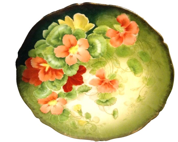 Antique Bavarian Plate, Tirschenreuth Wall Plate, Hand Painted Nasturtium Floral Plate, German Decorative Cabinet Plate, Signed Plate
